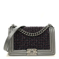 Tweed Metallic Lambskin Medium Boy Flap Silver