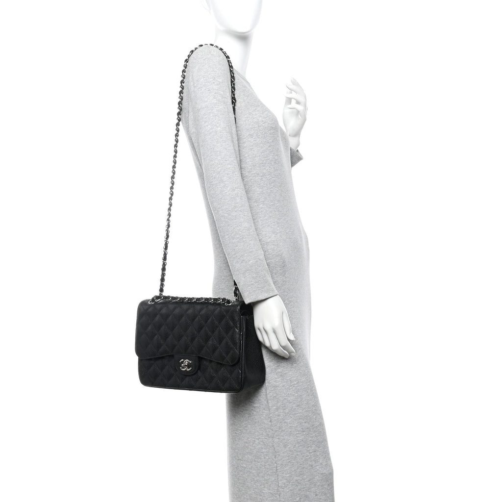 Caviar Quilted Jumbo Double Flap Black