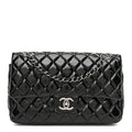 Distressed Patent Quilted Medium Double Flap Black
