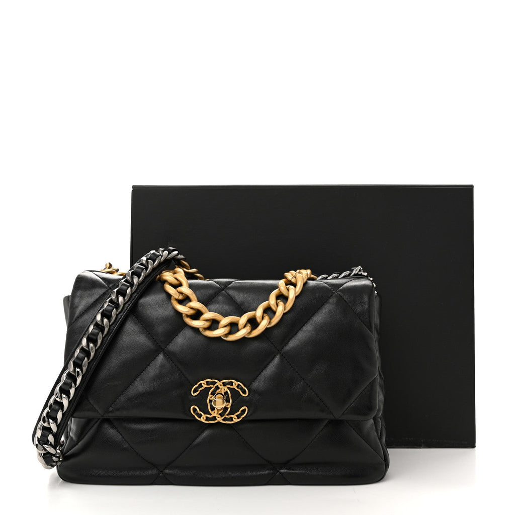 Lambskin Quilted Large Chanel 19 Flap Black
