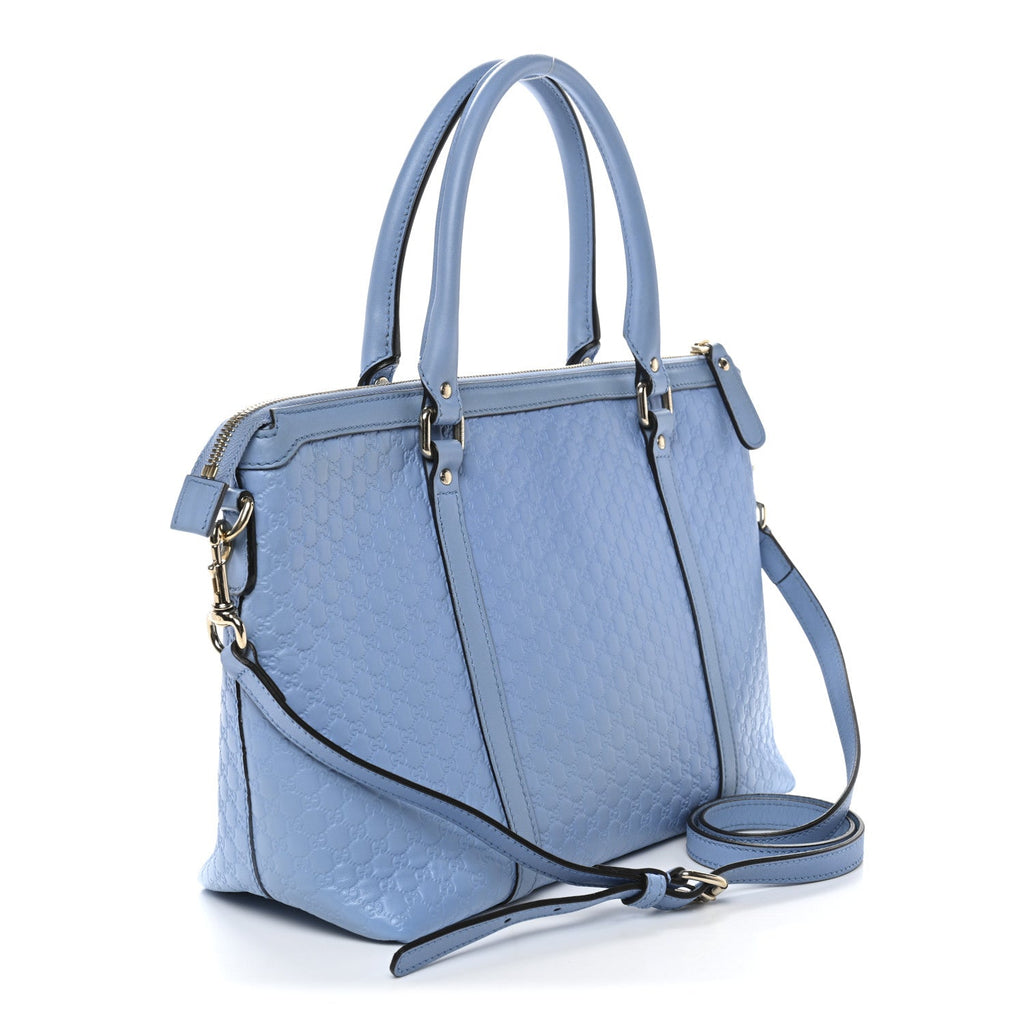 Soft Microguccissima Small Zippered Satchel Light Blue