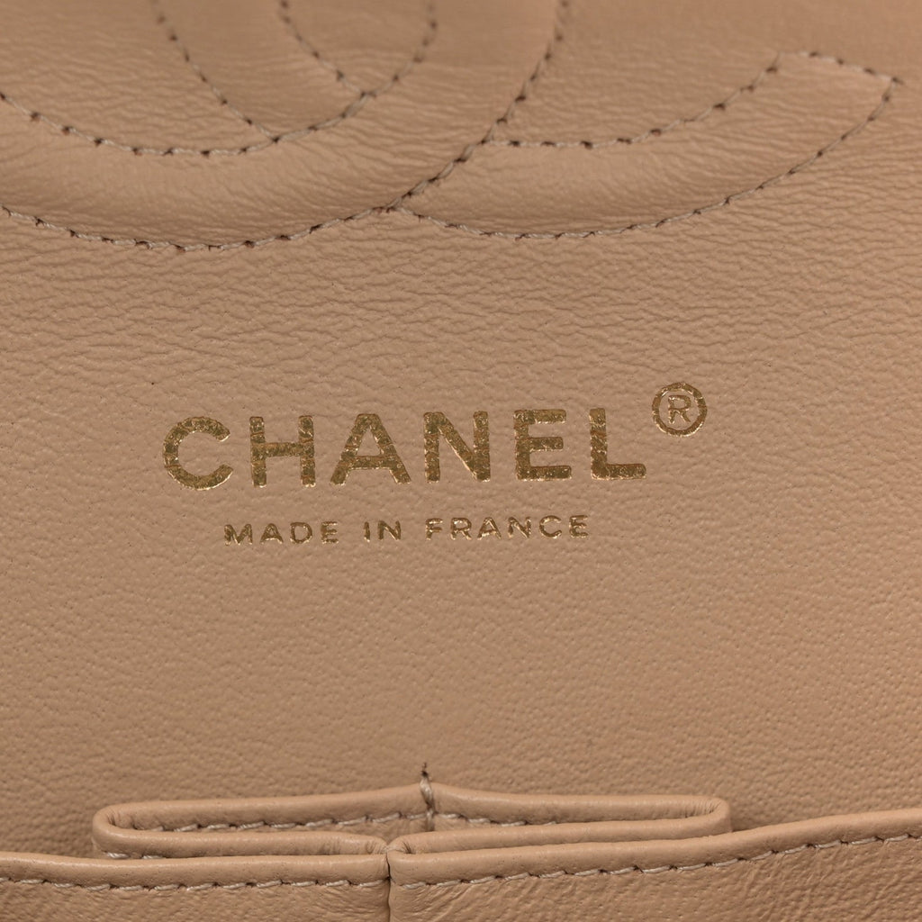 Caviar Quilted Medium Double Flap Beige