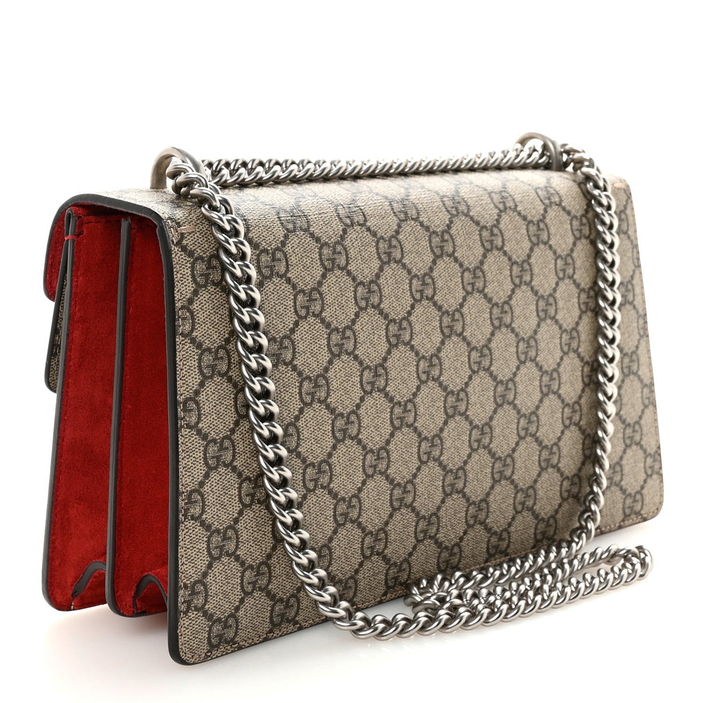 GG Supreme Monogram Suede Small Dionysus Shoulder Bag Beige Ebony Vulcanic Red