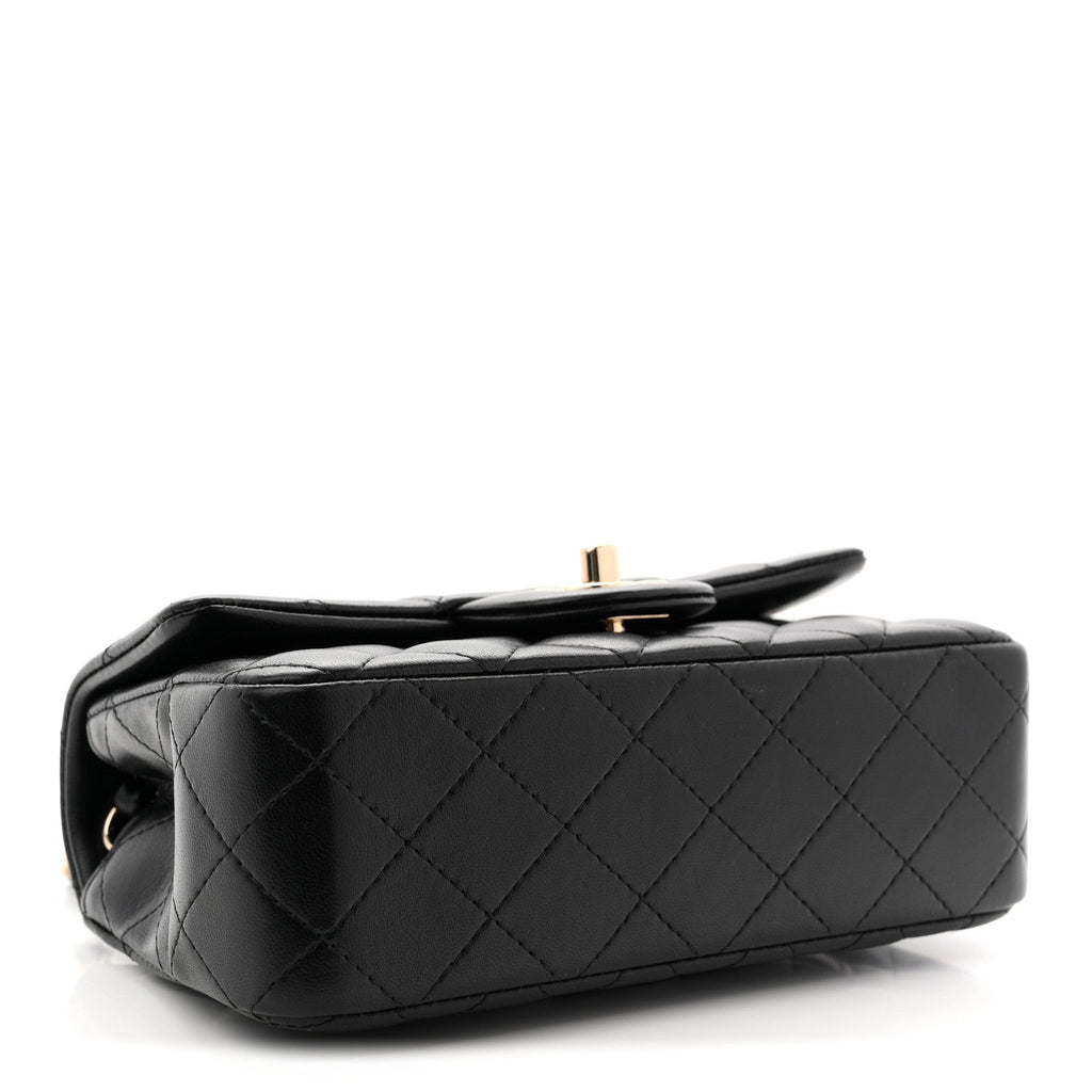 Lambskin Quilted Mini Rectangular Flap Black