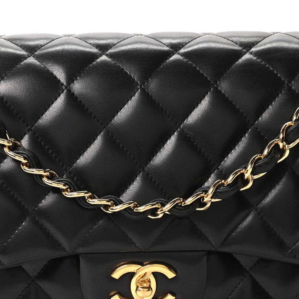 Lambskin Quilted Jumbo Double Flap Black