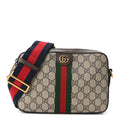 GG Supreme Monogram Textured Dollar Calfskin Web Ophidia Wristlet Shoulder Bag Beige Ebony New Acero