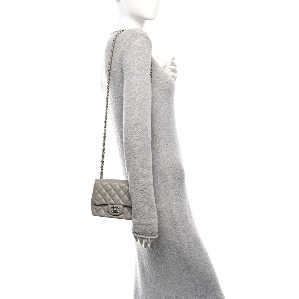 Lambskin Quilted Mini Square Flap Grey