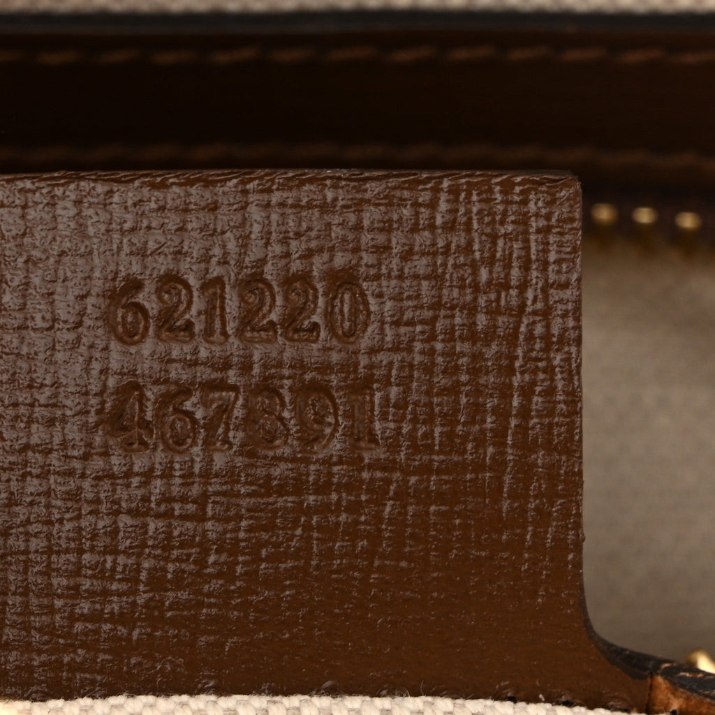 GG Supreme Monogram Azalea Calfskin Small Horsebit 1955 Top Handle Bag Beige Ebony Brown Sugar