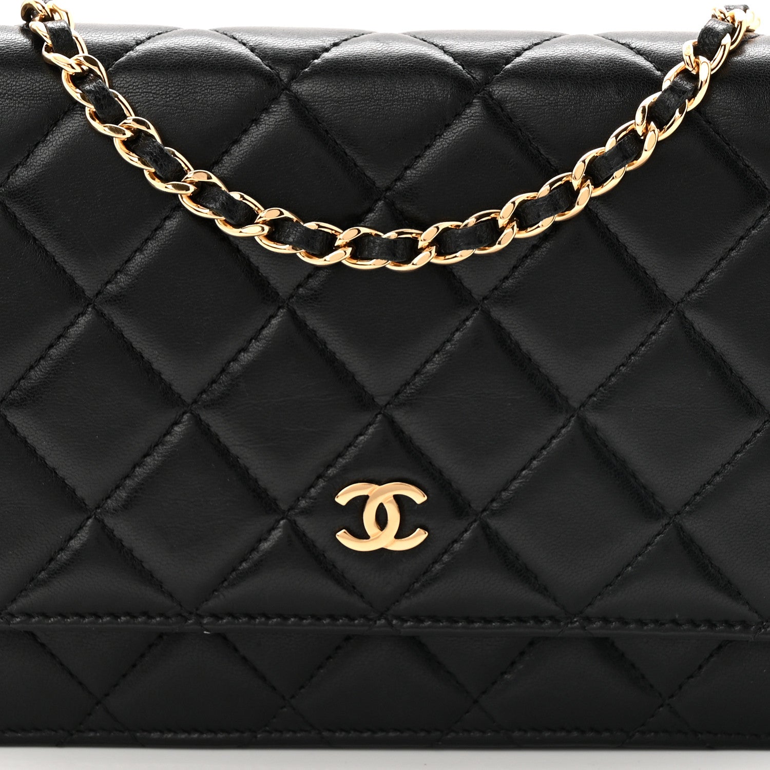 Lambskin Quilted Wallet On Chain WOC Black