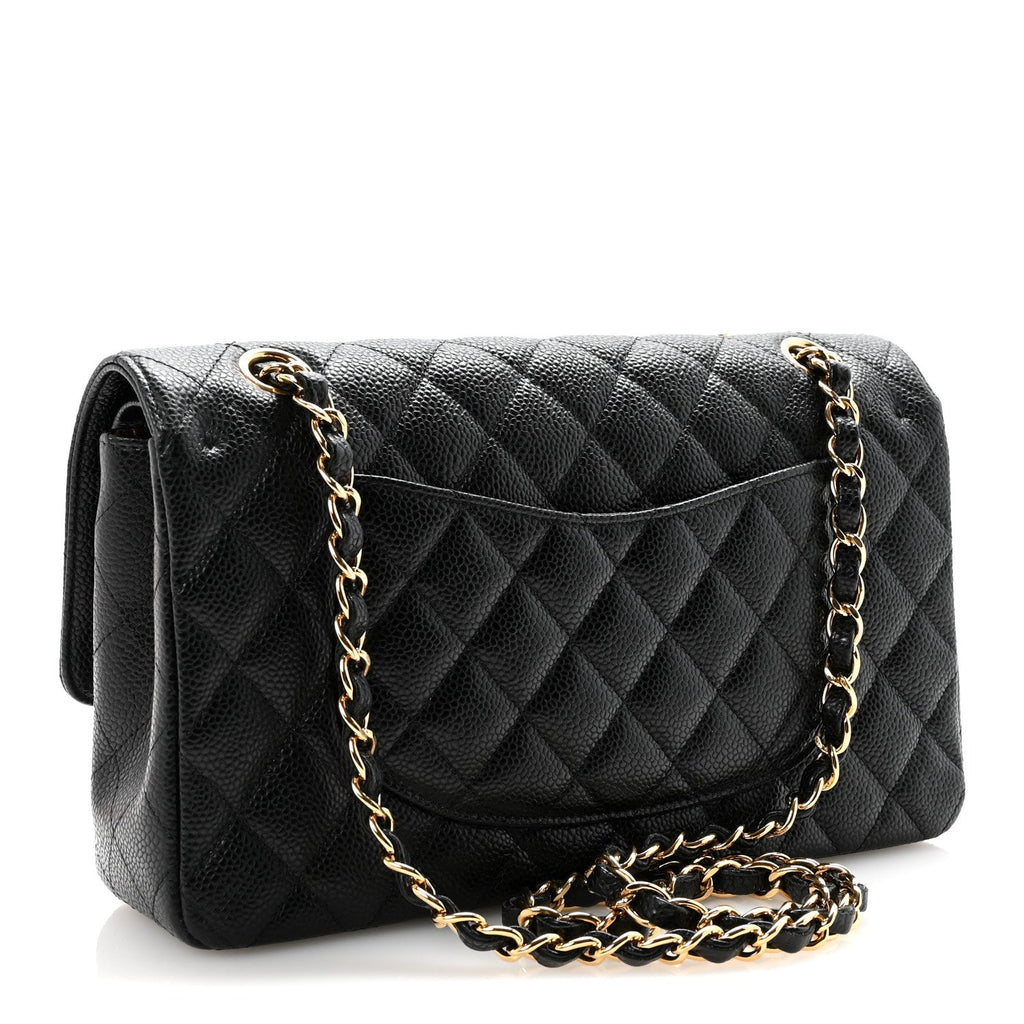 Caviar Quilted Medium Double Flap Black