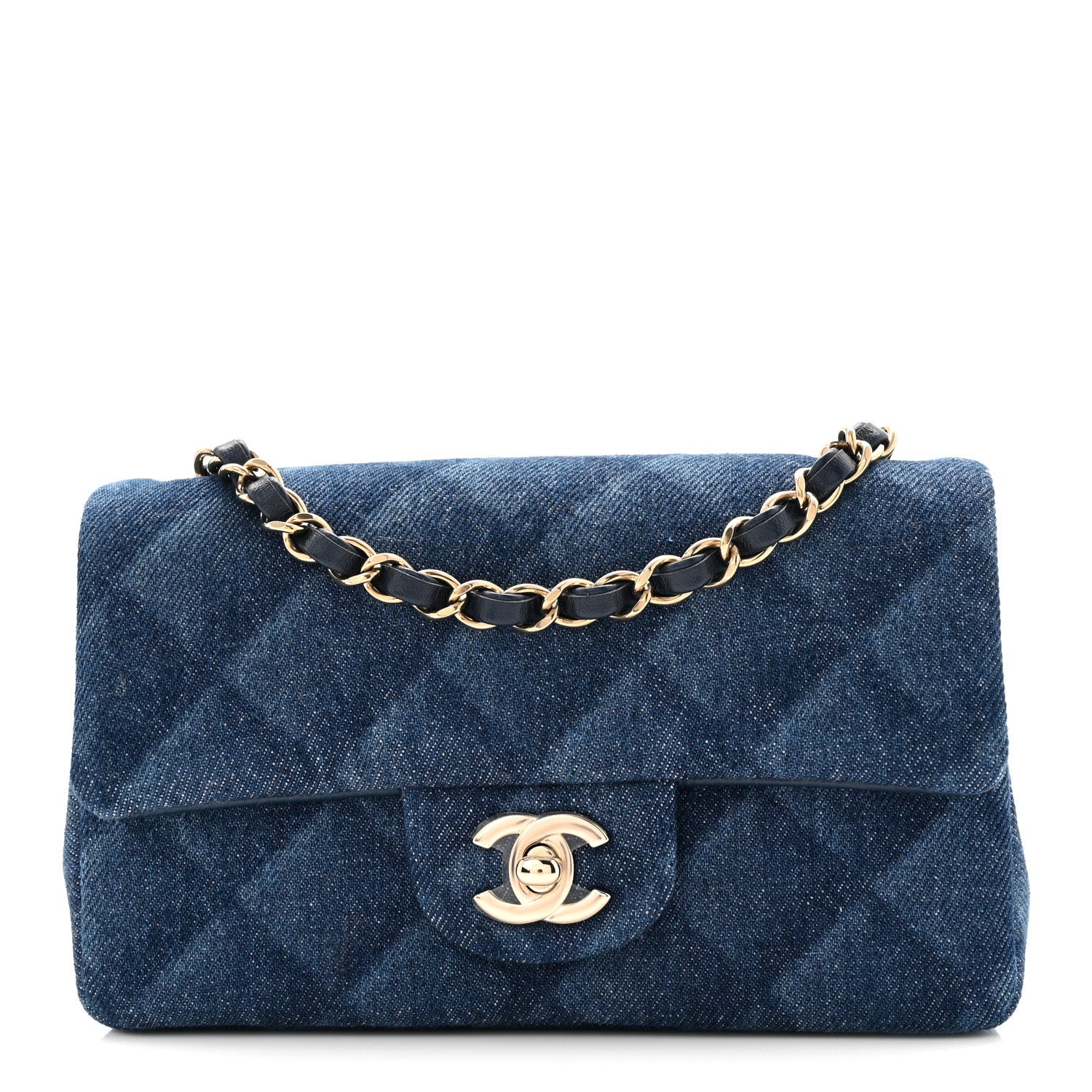 Printed Denim Quilted Mini Rectangular Flap Dark Blue