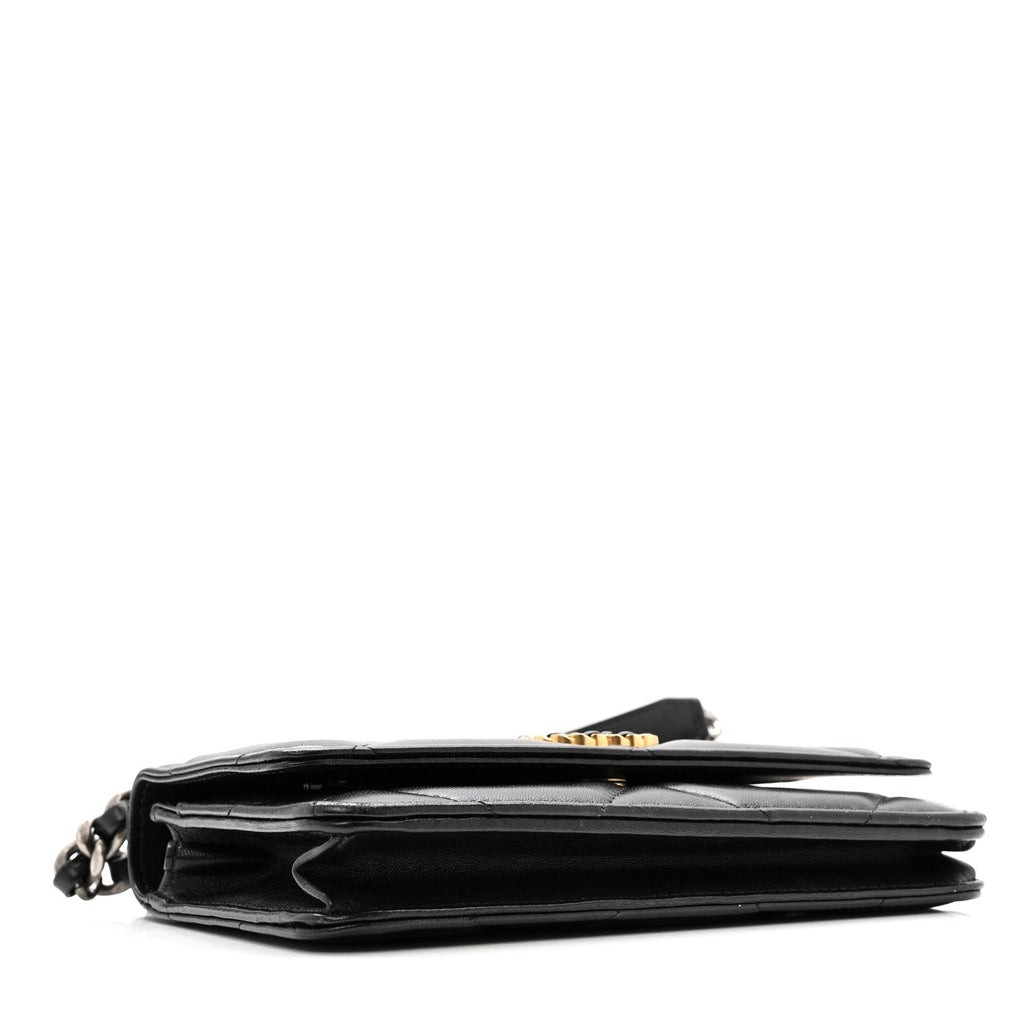 Lambskin Quilted Chanel 19 Wallet On Chain WOC Black