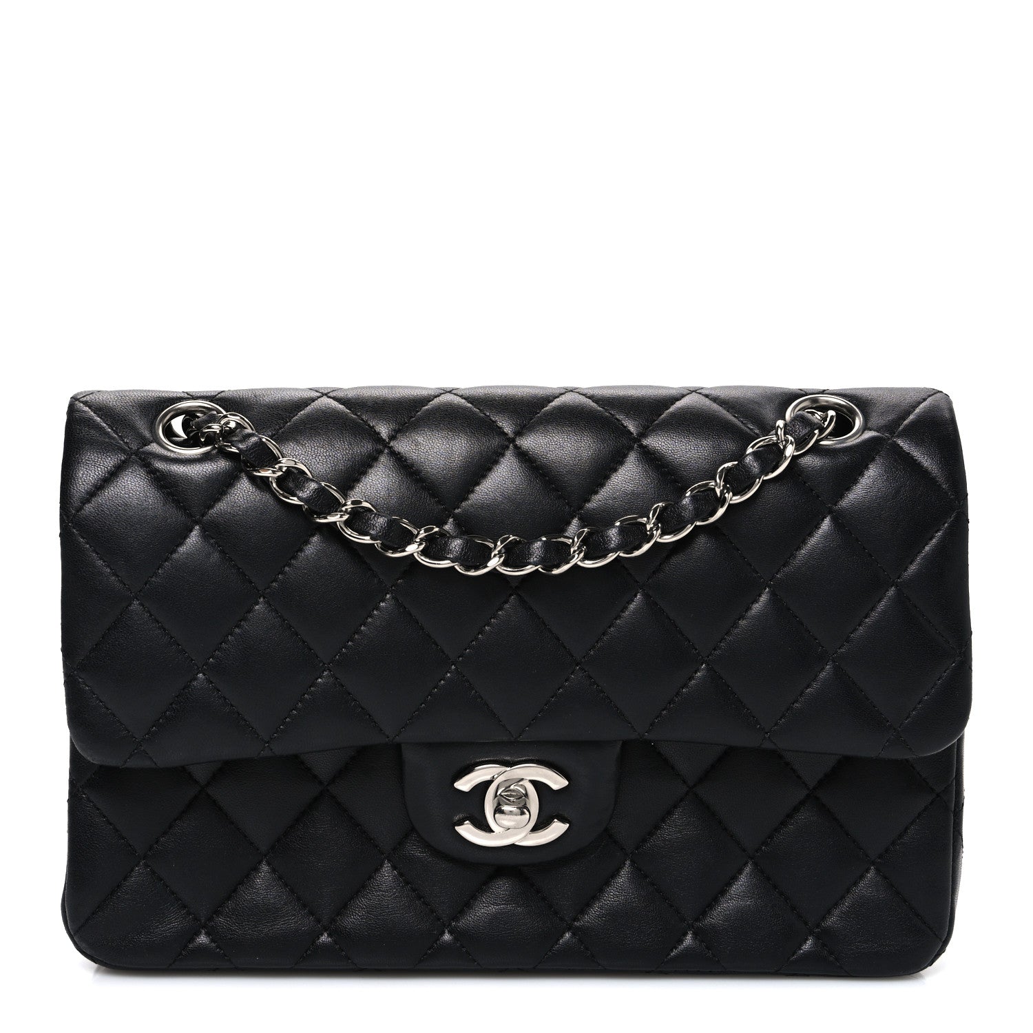 Lambskin Quilted Small Double Flap Black