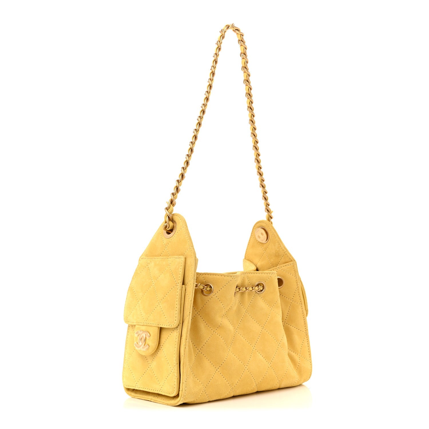 Suede Quilted Mini Chanel 25 Handbag Yellow
