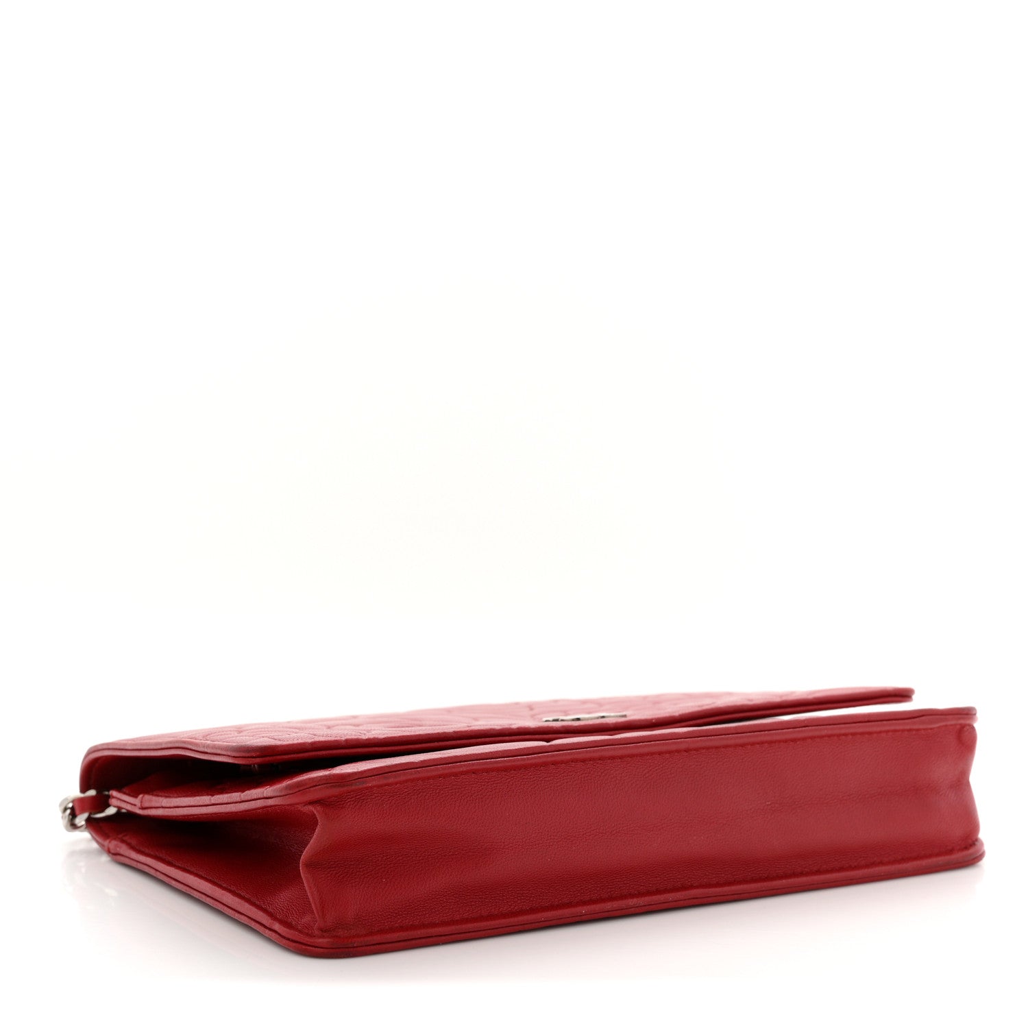 Lambskin Camellia Embossed Wallet On Chain WOC Red