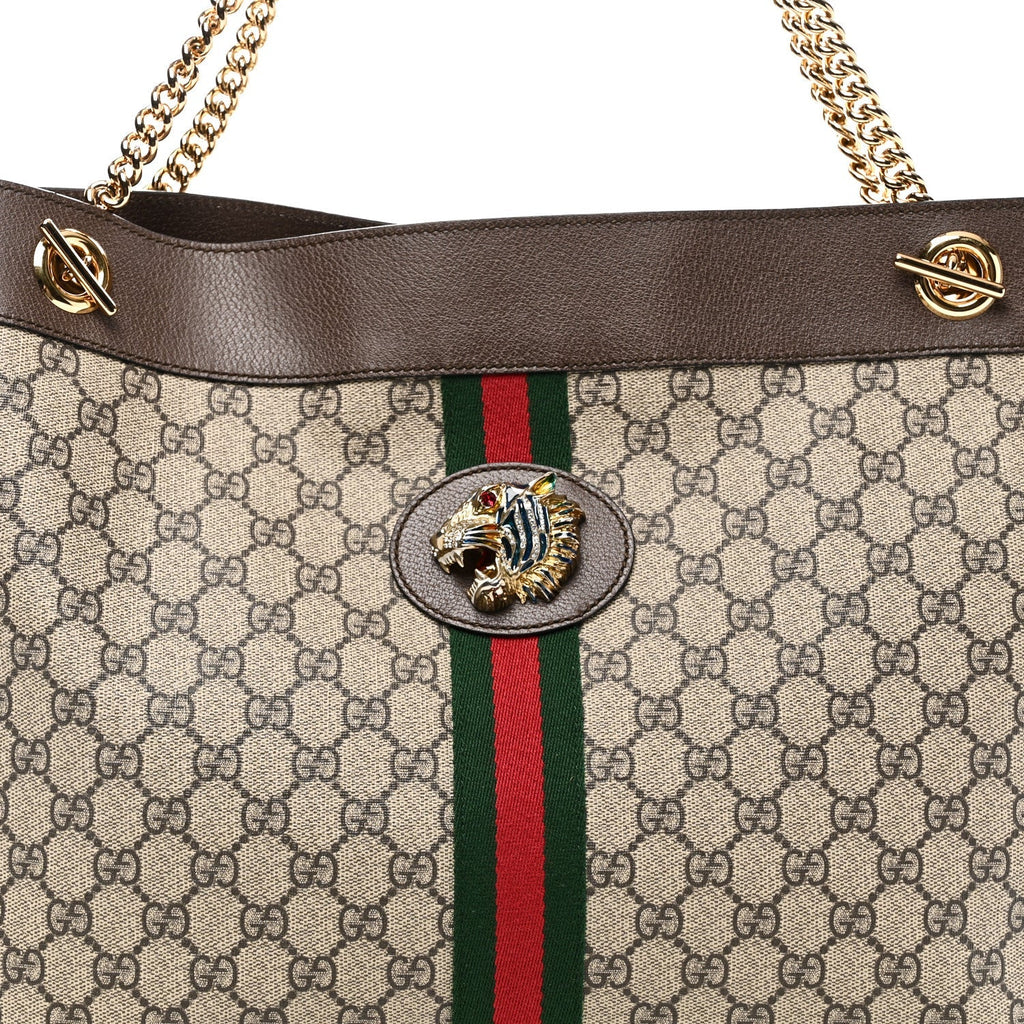 GG Supreme Monogram Large Rajah Chain Tote Beige New Acero