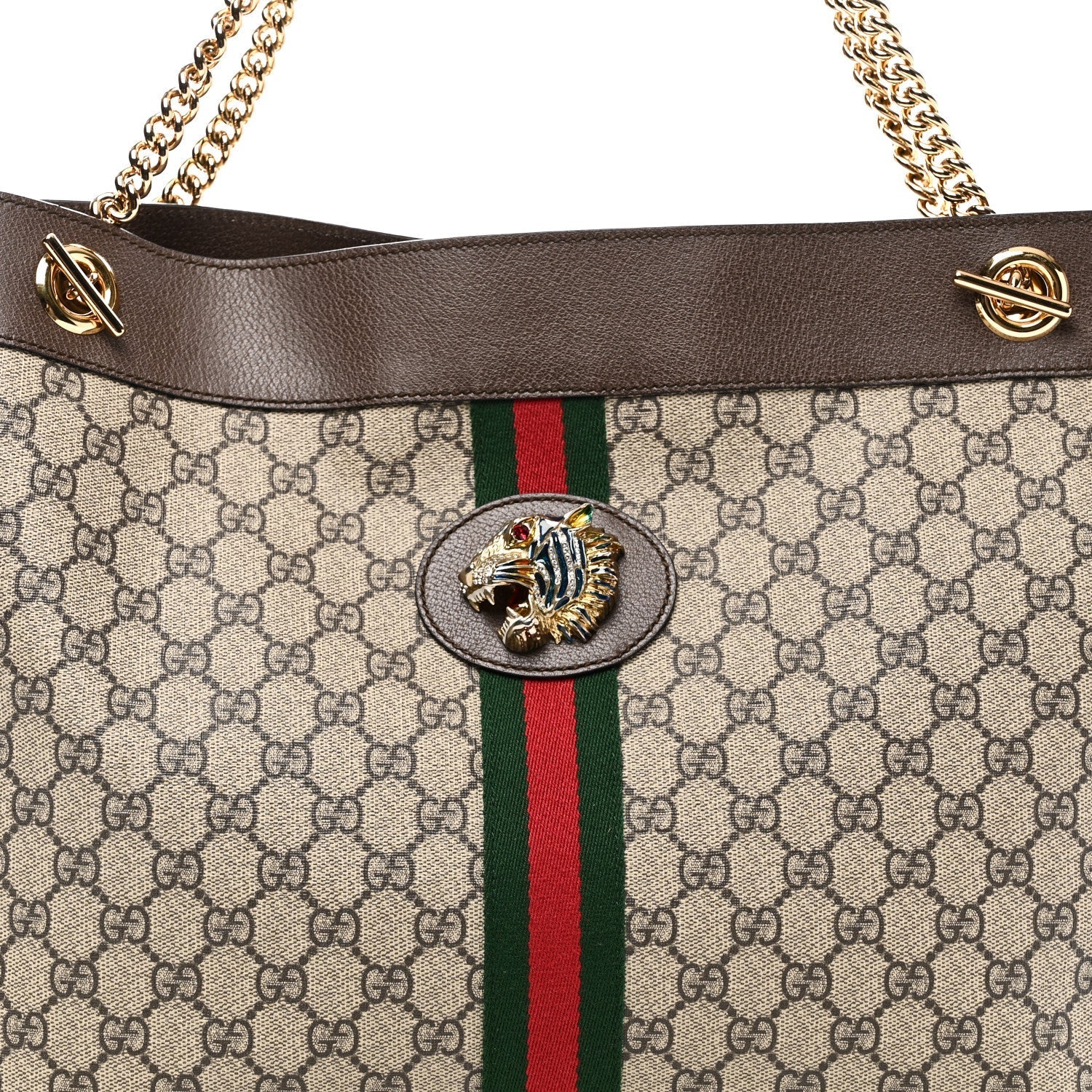 GG Supreme Monogram Large Rajah Chain Tote Beige New Acero