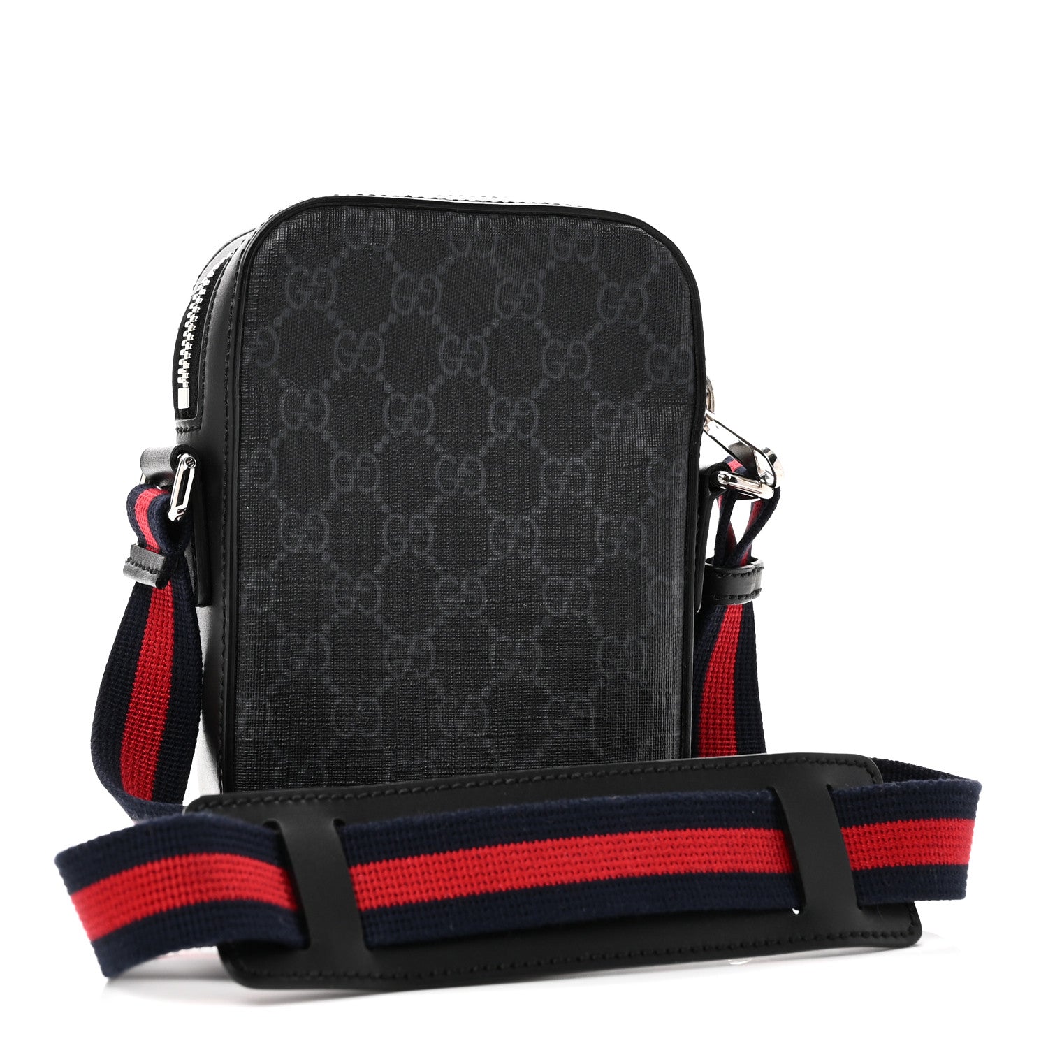 GG Supreme Monogram Appia Calfskin Web Small Camera Messenger Bag Black Grey