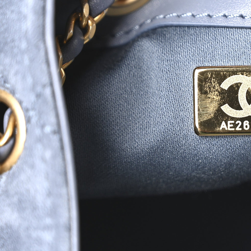 Suede Quilted Small Chanel 25 Handbag Blue