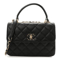 Lambskin Quilted Small Trendy CC Chain Dual Handle Flap Bag Black