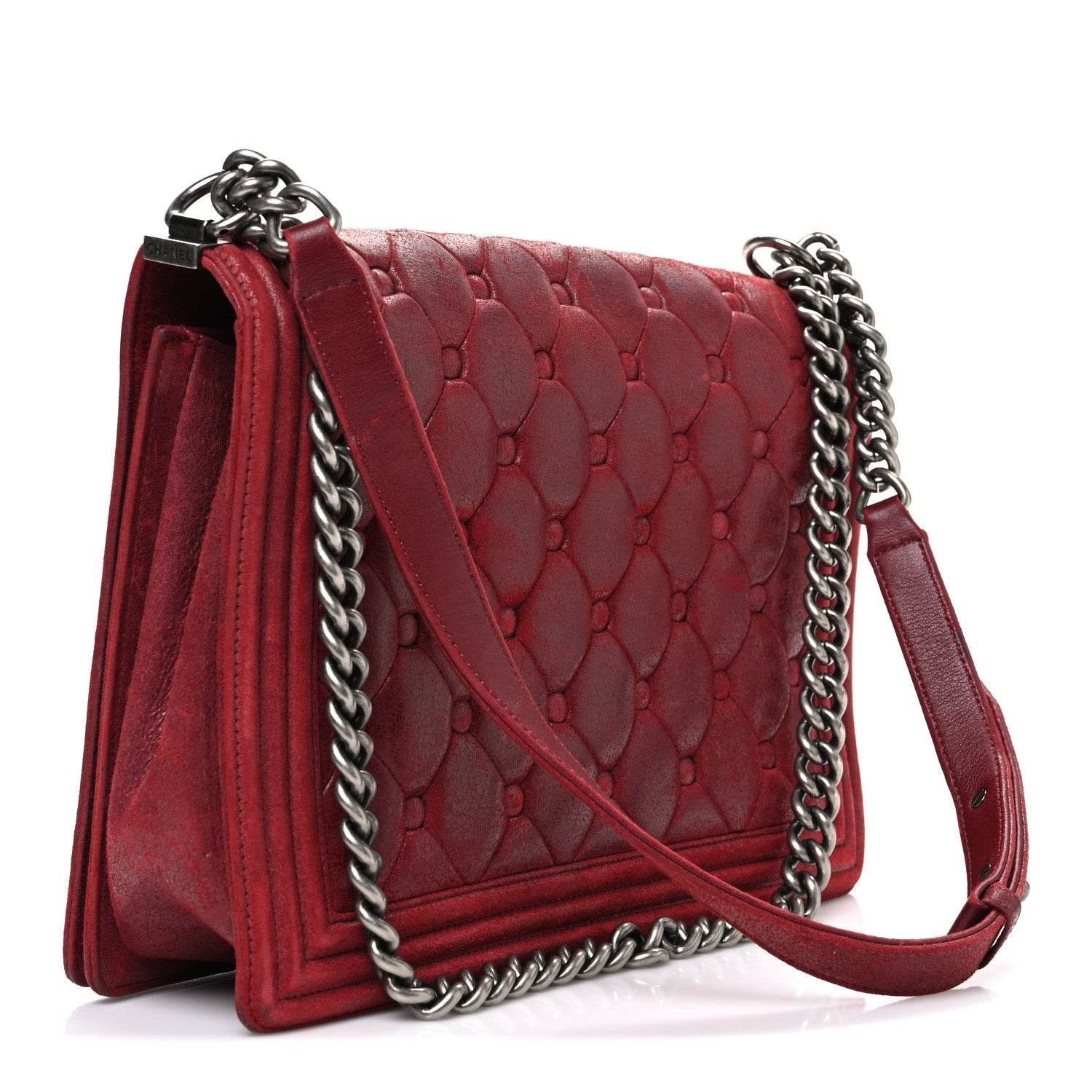 Nubuck Chesterfield Quilted Large Celtic Boy Flap Red