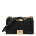 Caviar Chevron Quilted Medium Boy Flap Black