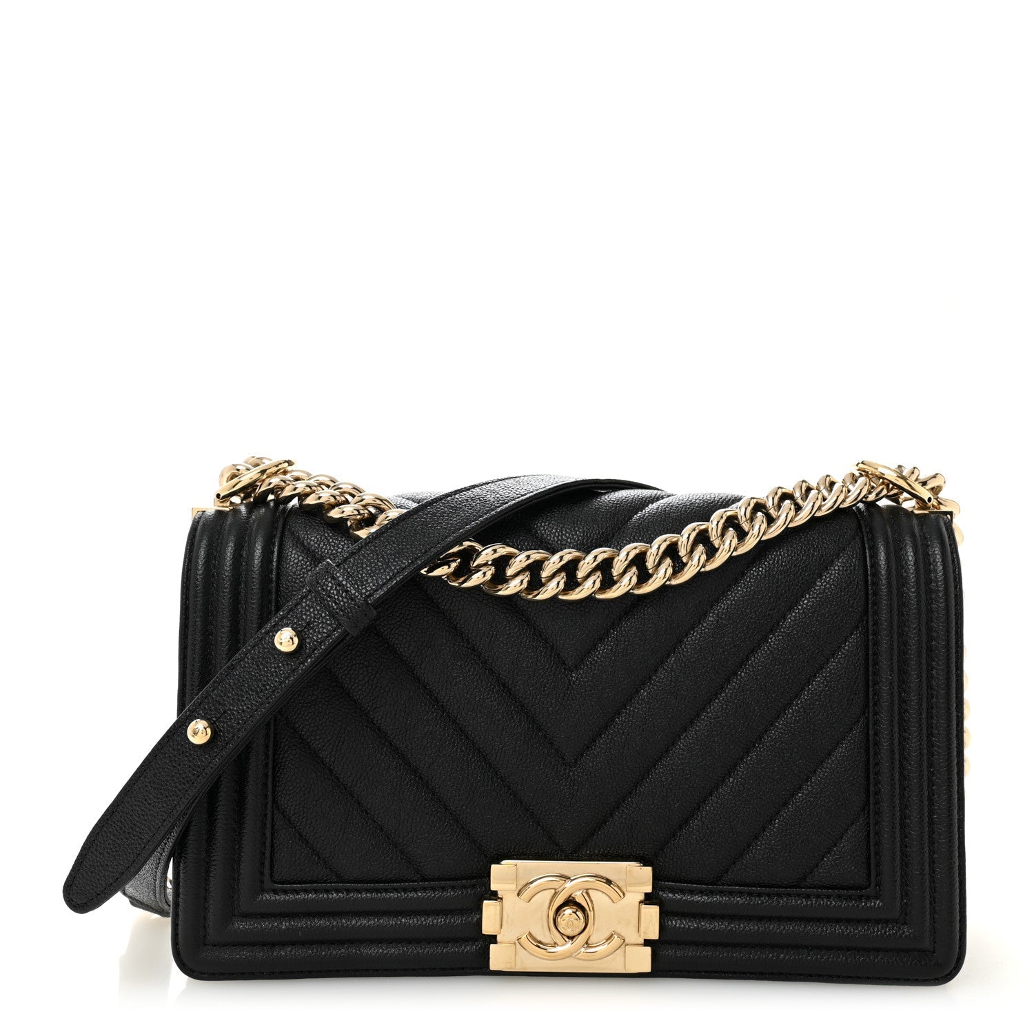 Caviar Chevron Quilted Medium Boy Flap Black