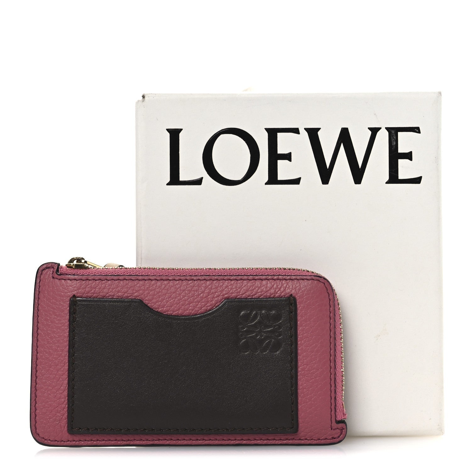 Soft Grained Calfskin Coin Card Holder Plumrose Ebony