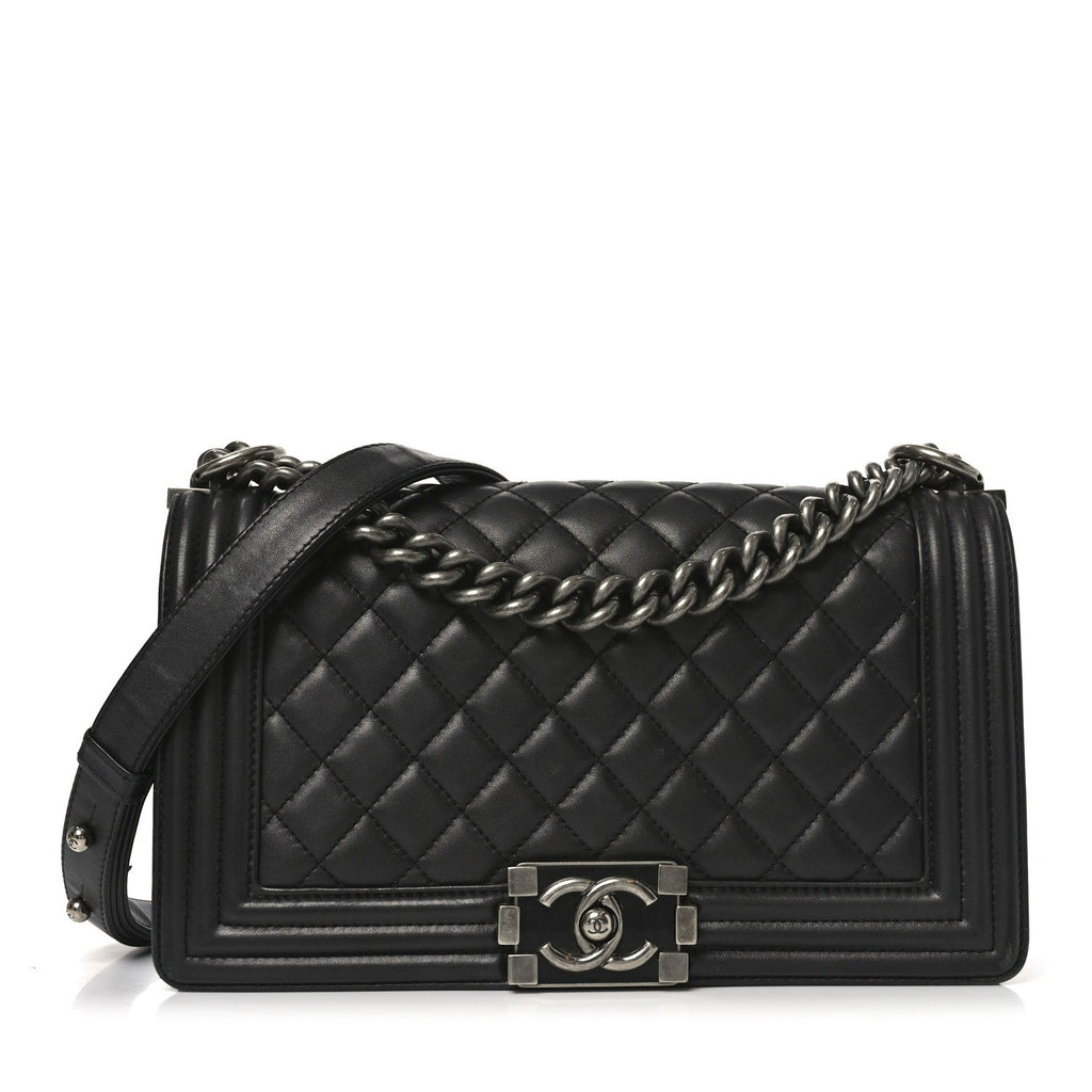 Lambskin Quilted Medium Boy Flap Dark Grey