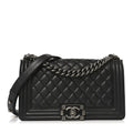 Lambskin Quilted Medium Boy Flap Dark Grey