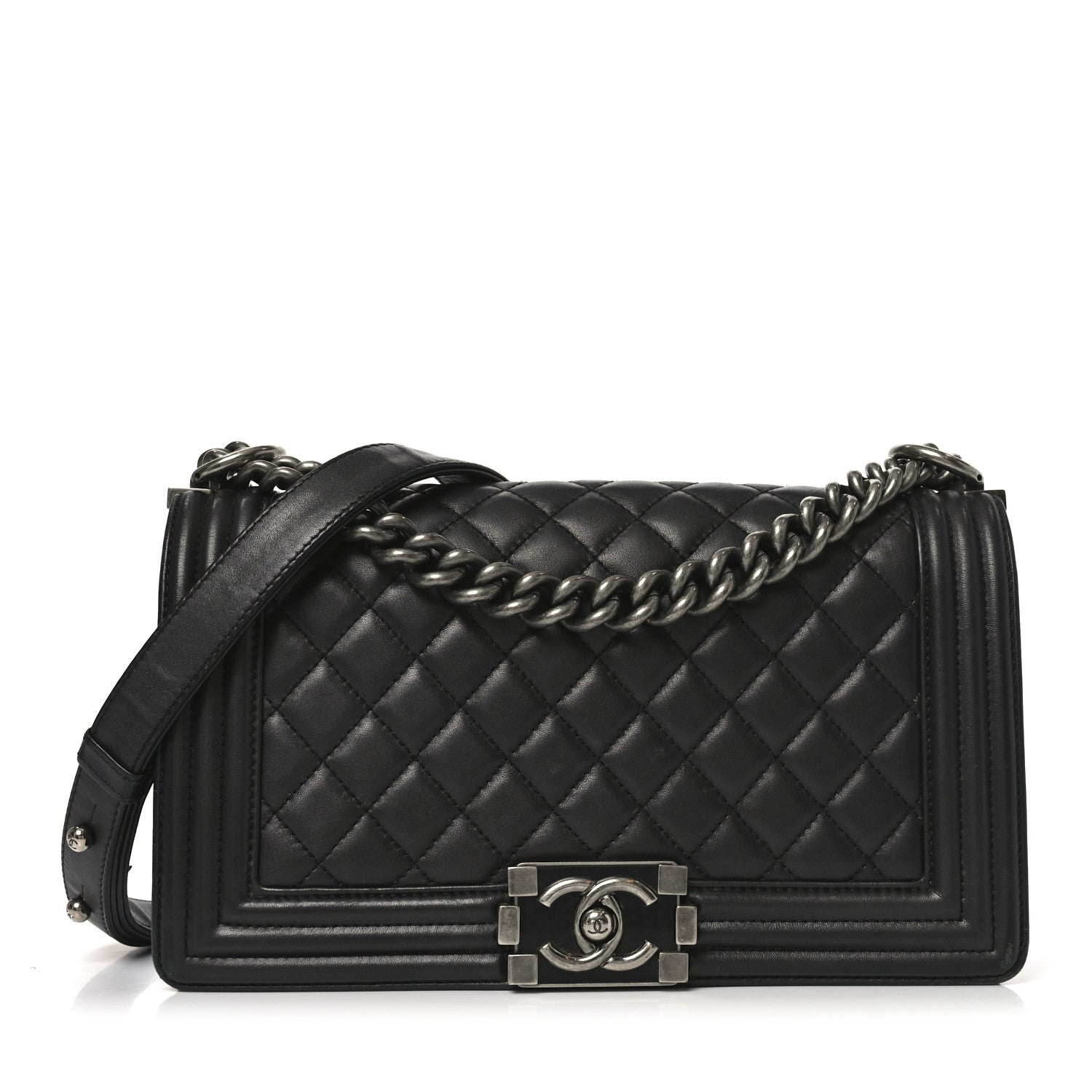 Lambskin Quilted Medium Boy Flap Dark Grey