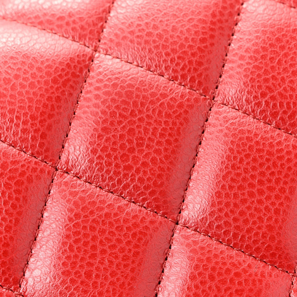 Caviar Quilted Jumbo Double Flap Dark Red