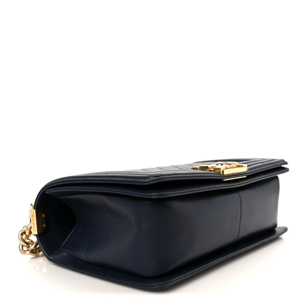 Lambskin Quilted Medium Boy Flap Dark Navy
