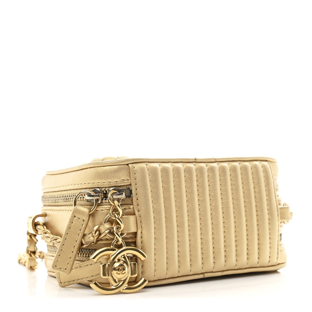 Metallic Lambskin Mini Coco Boy Camera Case Gold