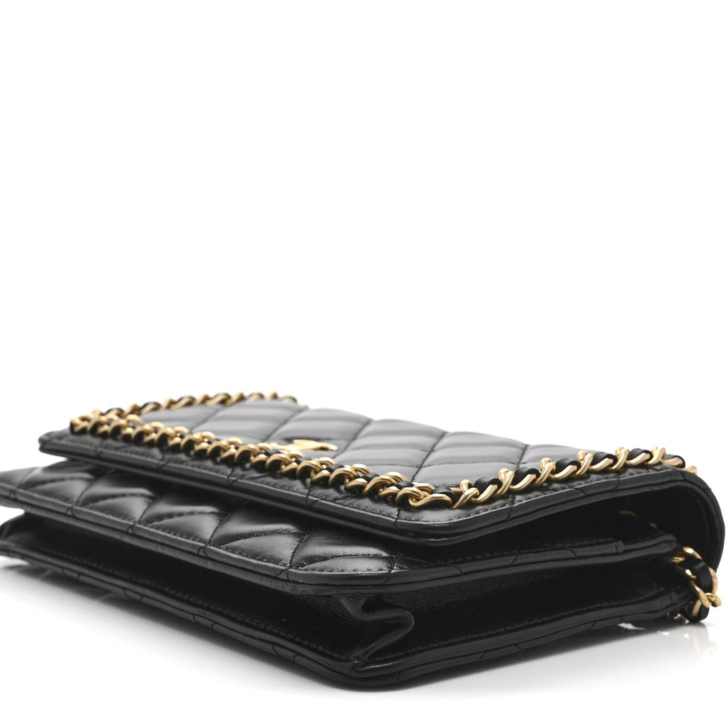 Lambskin Quilted Chain Around Wallet On Chain WOC Black
