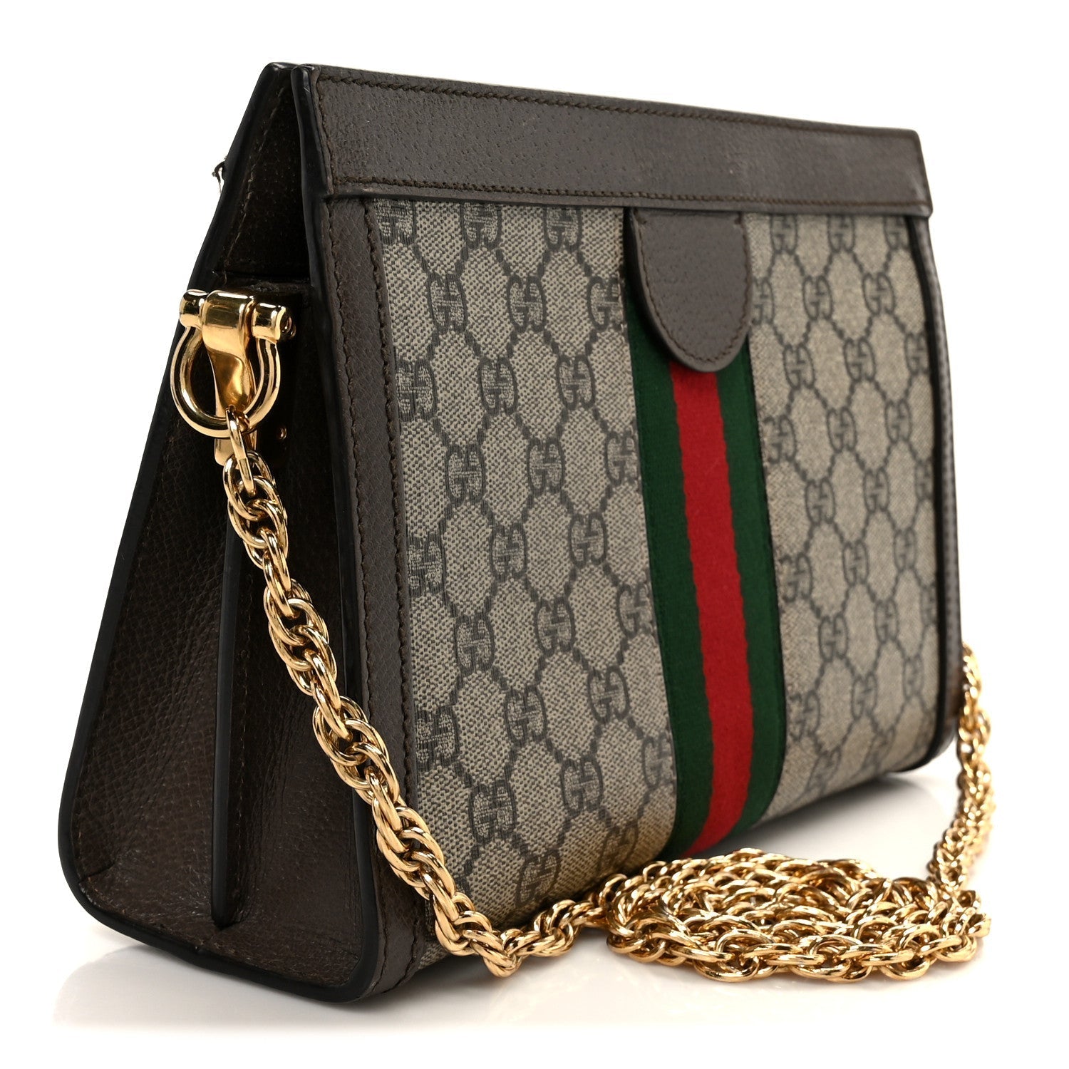 GG Supreme Monogram Web Small Ophidia Chain Shoulder Bag Brown