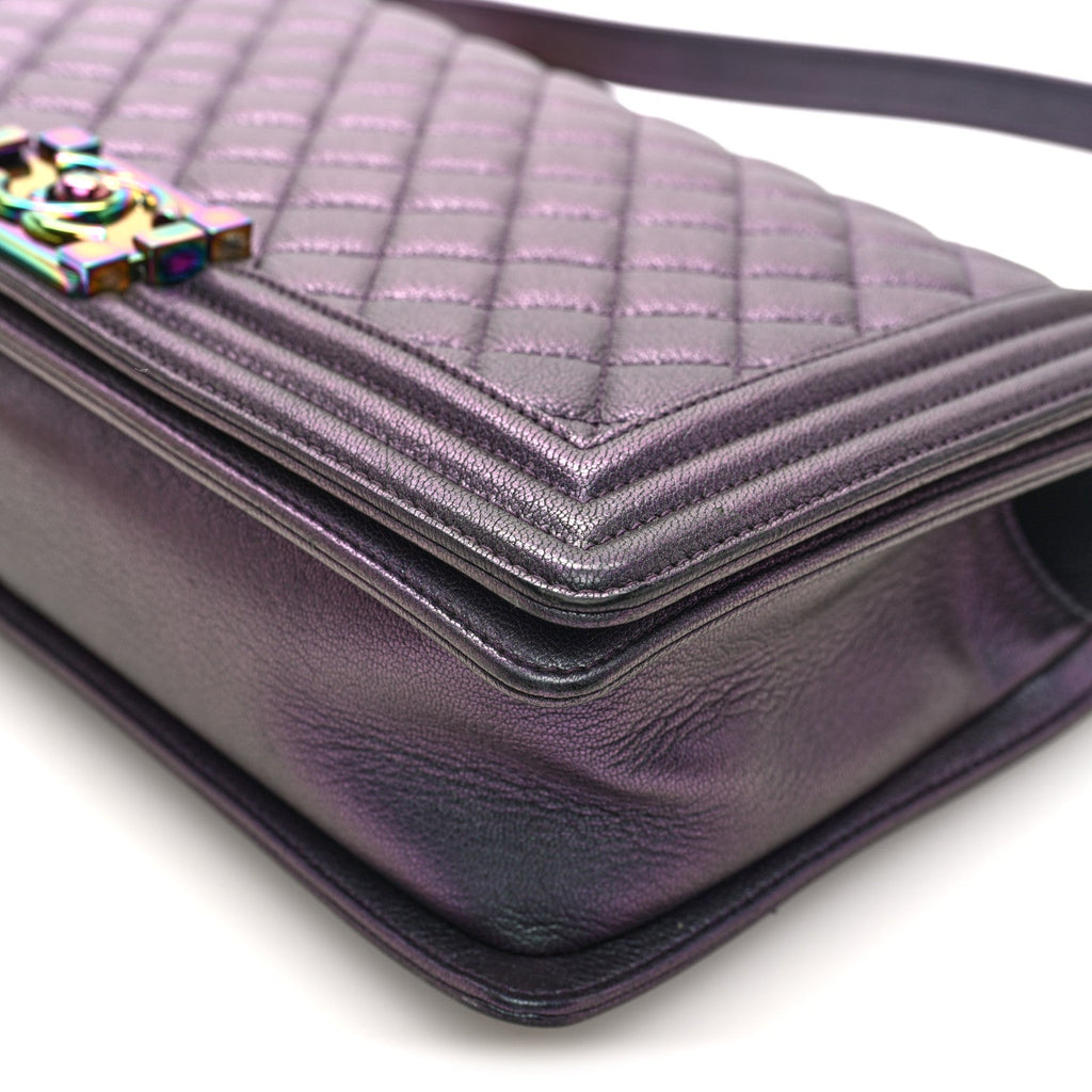 Iridescent Goatskin Quilted New Medium Boy Flap Purple