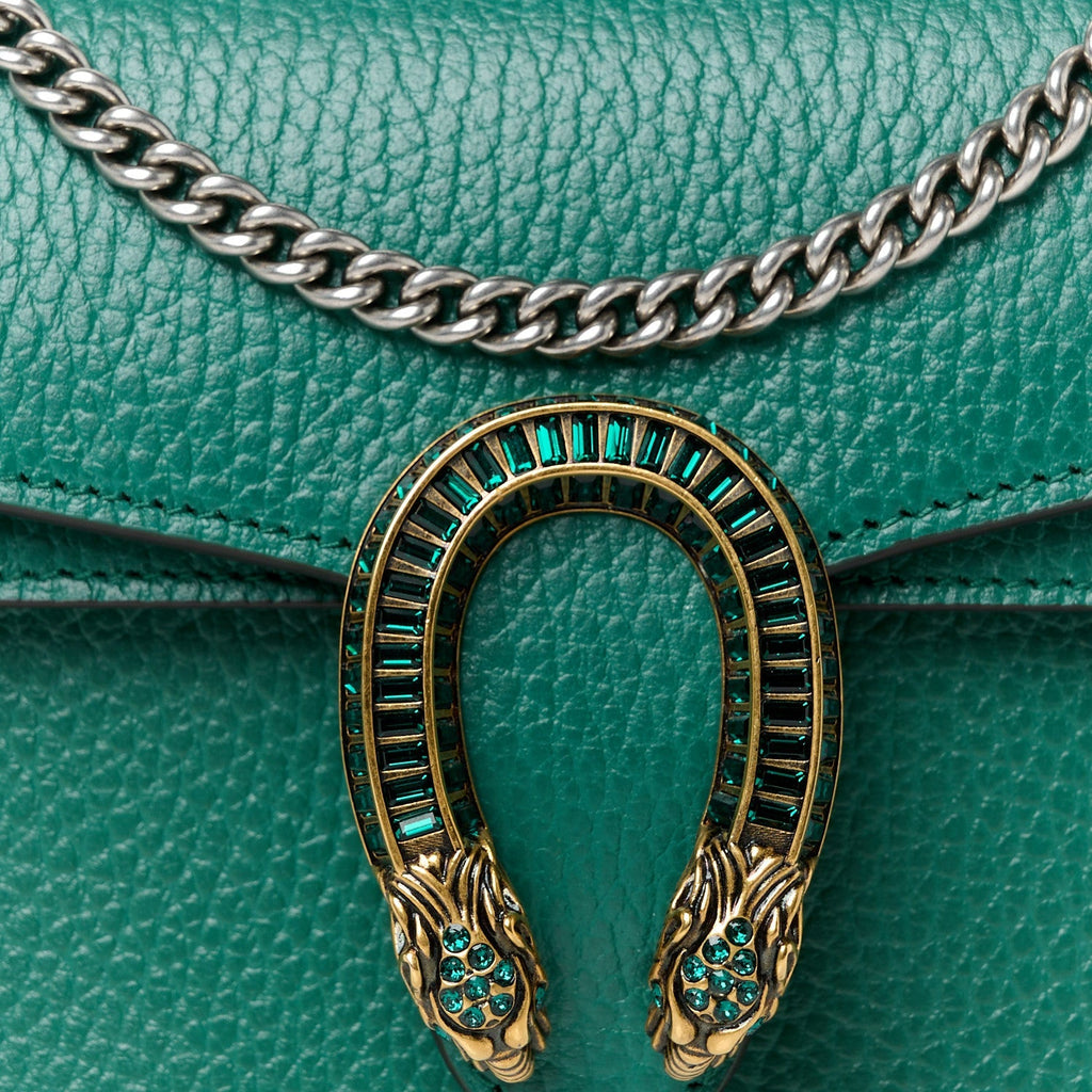 Dollar Calfskin Crystal Mini Dionysus Top Handle Bag Emerald