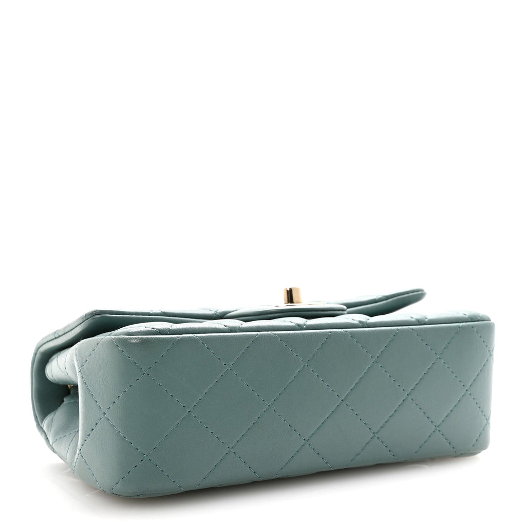 Lambskin Quilted Mini Rectangular Flap Green