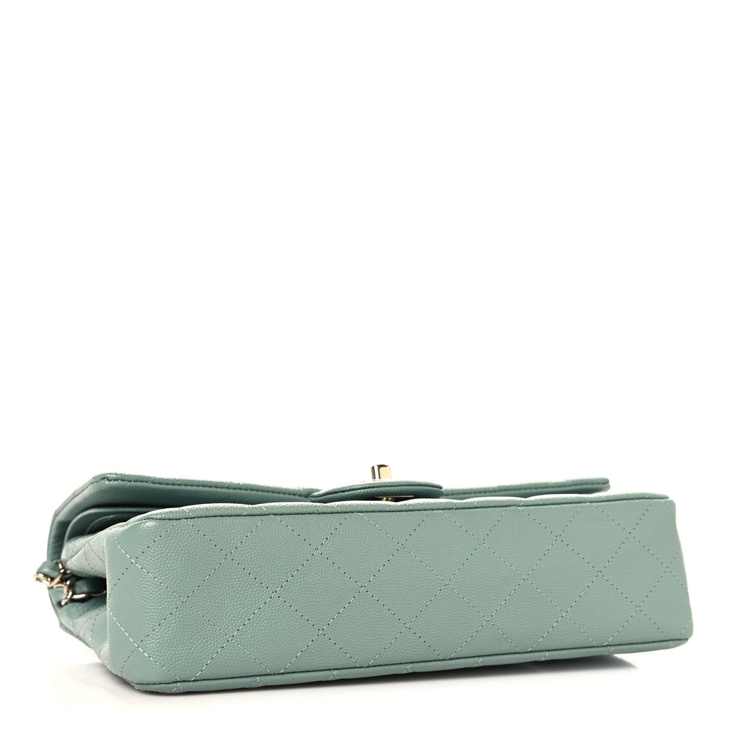 Caviar Quilted Medium Double Flap Dark Green