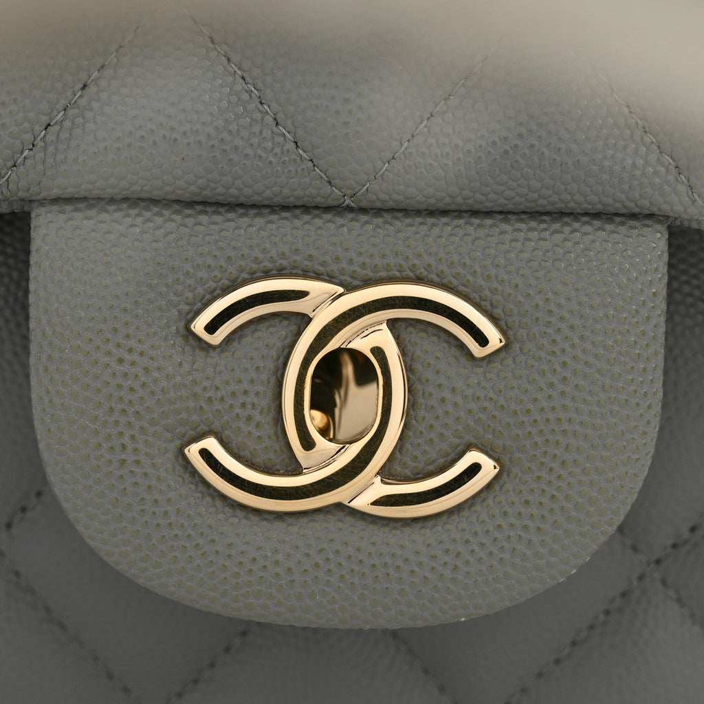 Caviar Quilted Jumbo Double Flap Grey