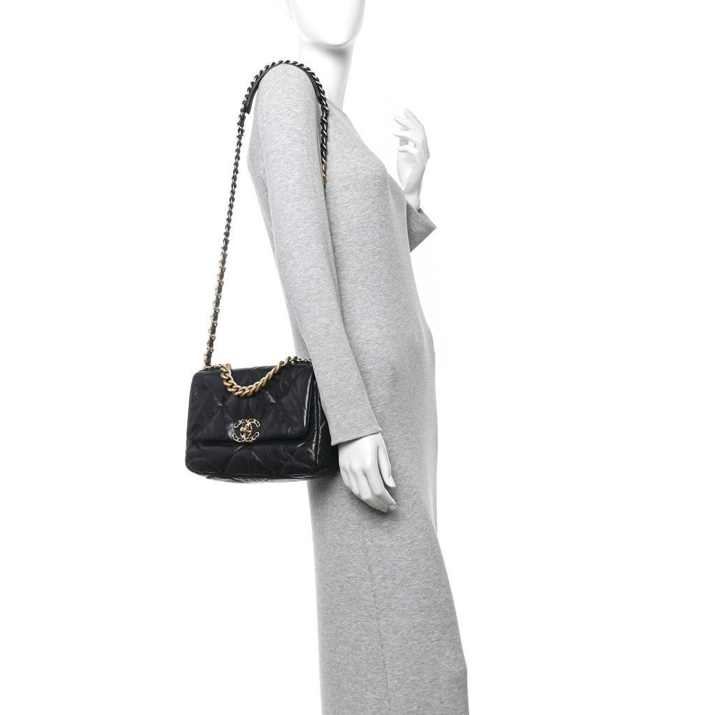 Goatskin Quilted Medium Chanel 19 Flap Black
