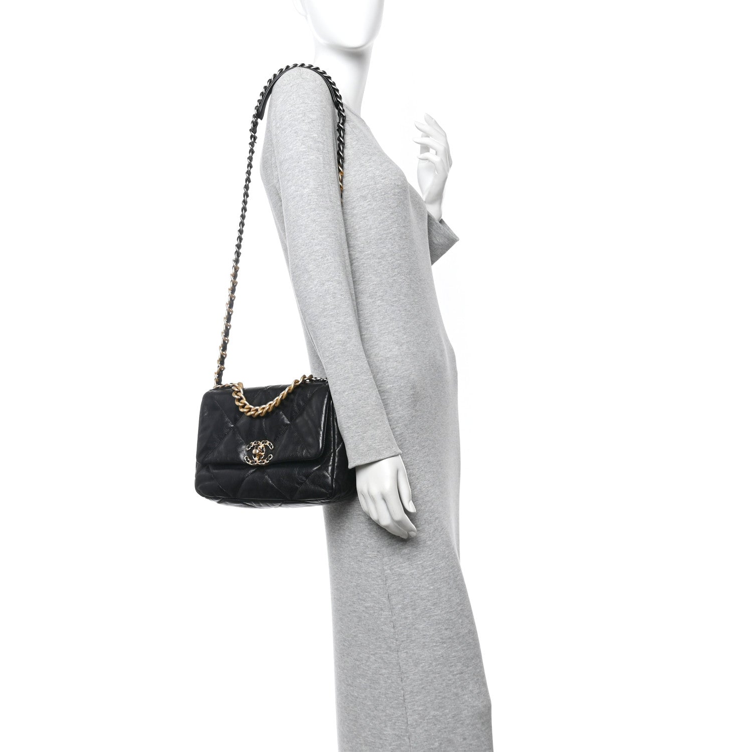 Goatskin Quilted Medium Chanel 19 Flap Black