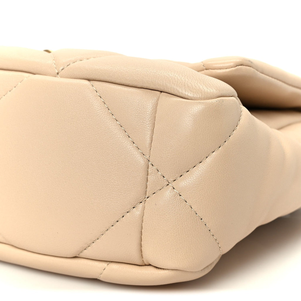 Shiny Goatskin Quilted Medium Chanel 19 Flap Beige