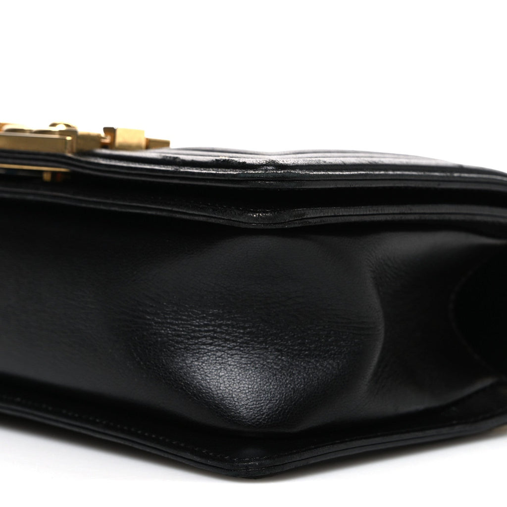 Lambskin Chevron Chain Stitched Small Boy Flap Black