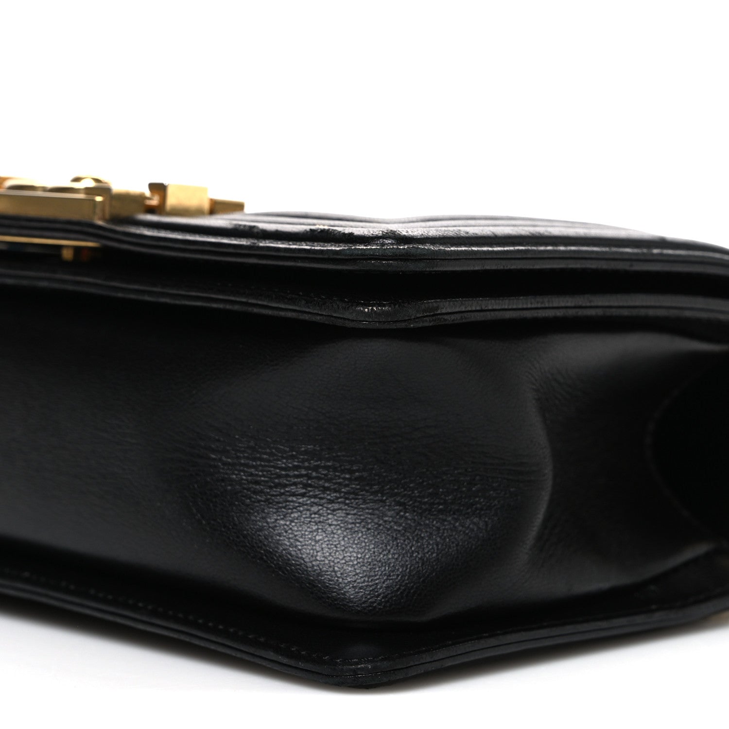 Lambskin Chevron Chain Stitched Small Boy Flap Black