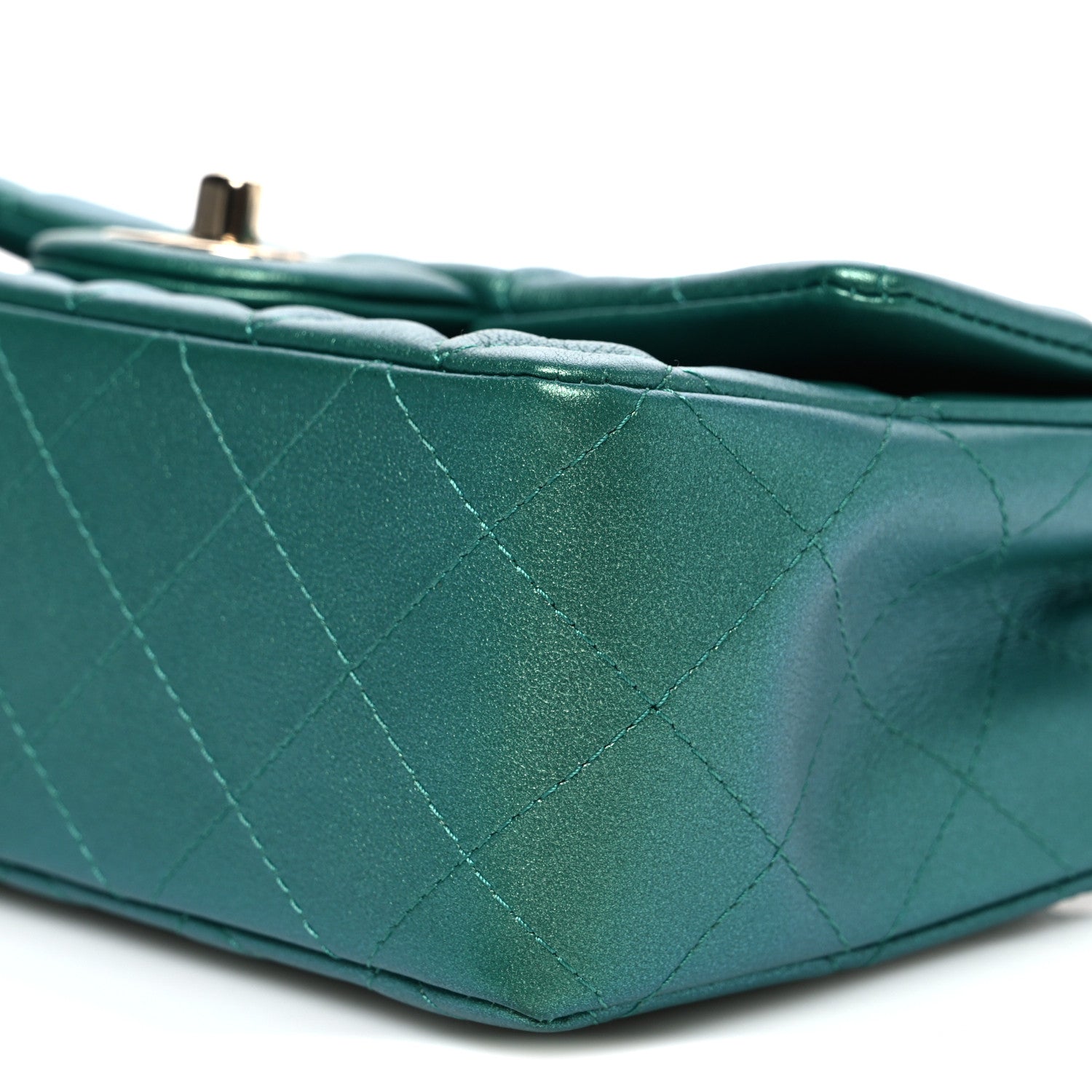 Iridescent Lambskin Quilted Mini Rectangular Flap Green