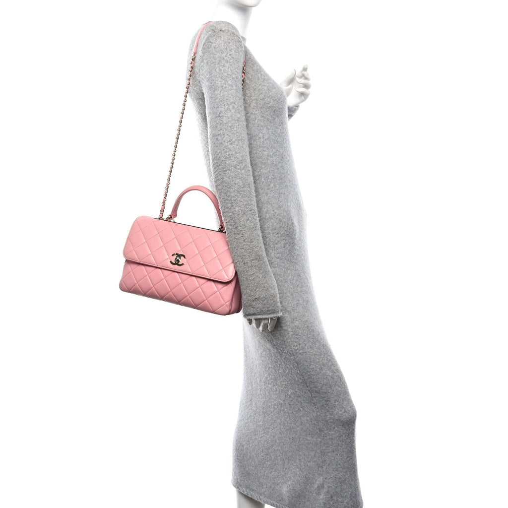 Lambskin Quilted Medium Trendy CC Flap Dual Handle Bag Pink