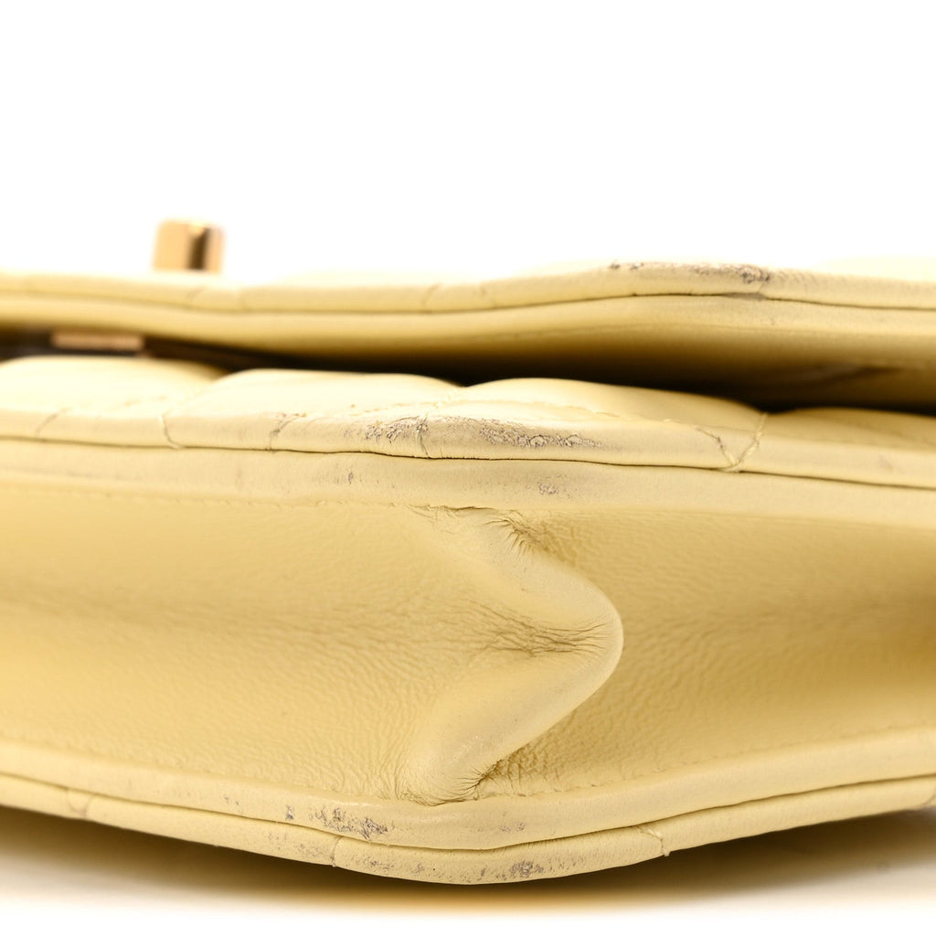 Lambskin Quilted Sweet Camellia Wallet on Chain WOC Yellow