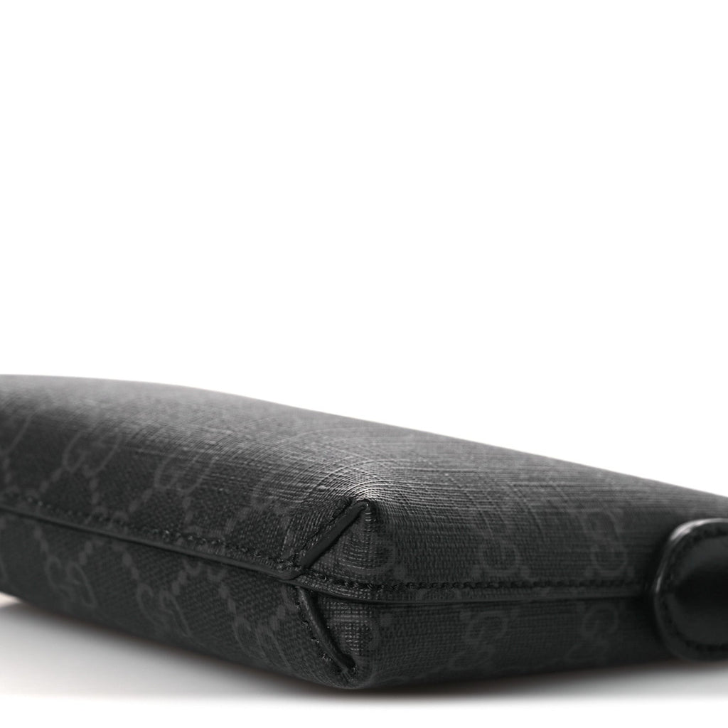 GG Supreme Monogram Azalea Calfskin Small Retro Interlocking G Wristlet Messenger Bag Black